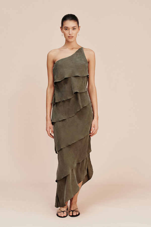 Olive green outlet one shoulder dress